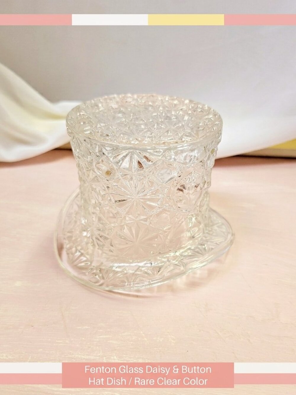Fenton Daisy & Button Clear Glass Top Hat Dish or Vase, Vintage Decor